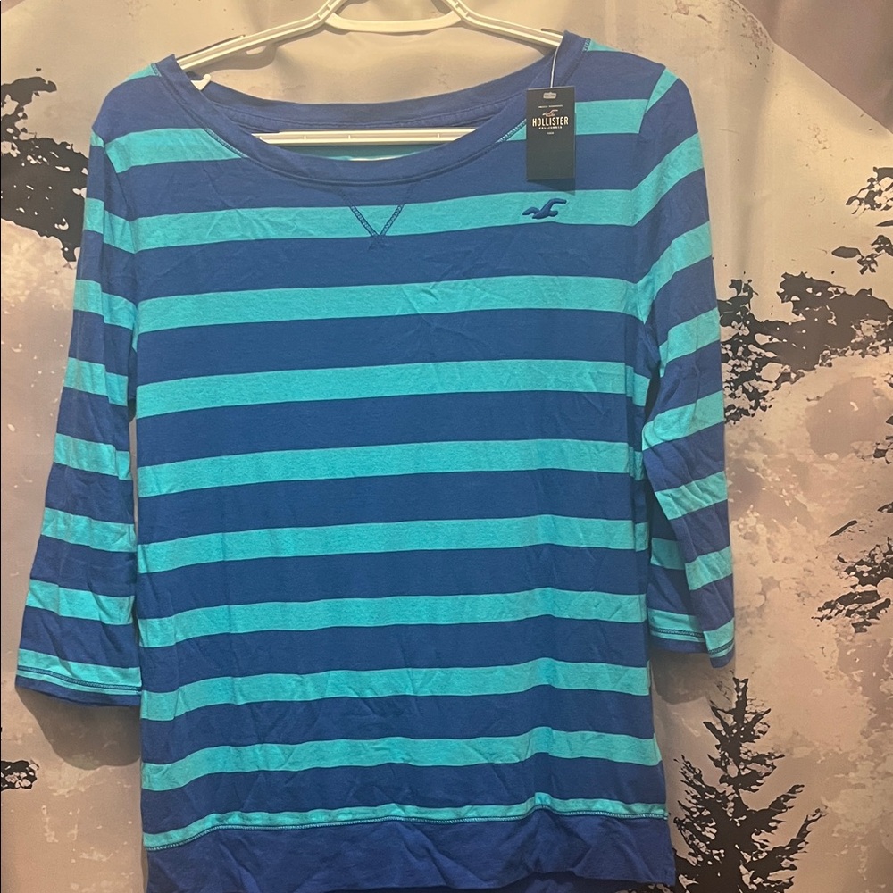 NWT Hollister Teal and Navy Striped Top